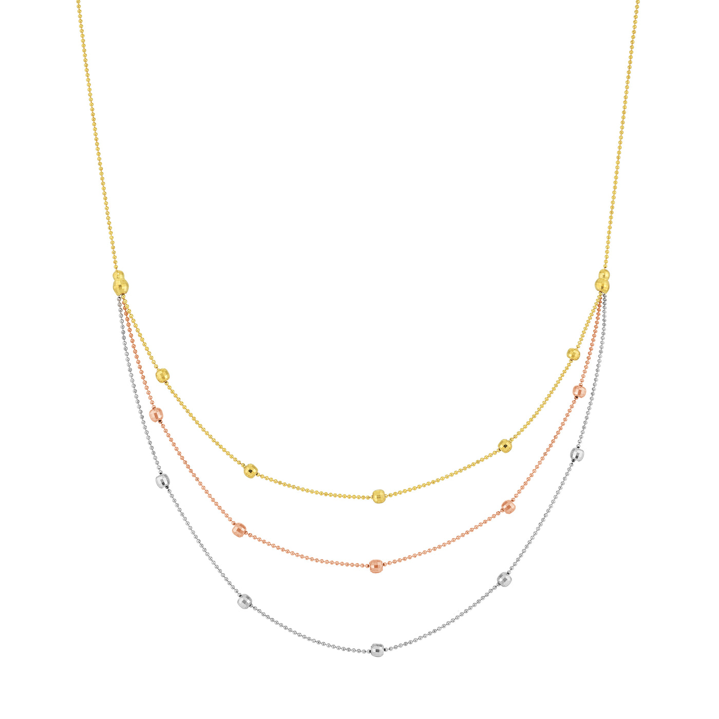 Tri-Color Bib Necklace with Diamond-Cut Beads