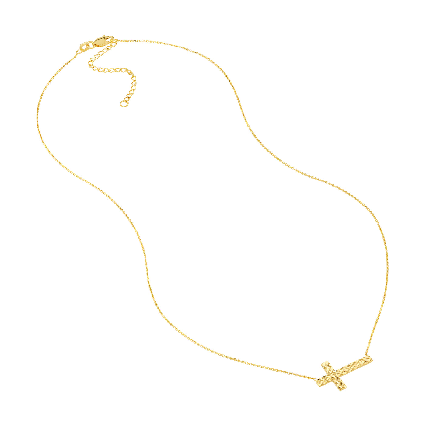 Diamond-Cut Sideways Cross Adj. Necklace