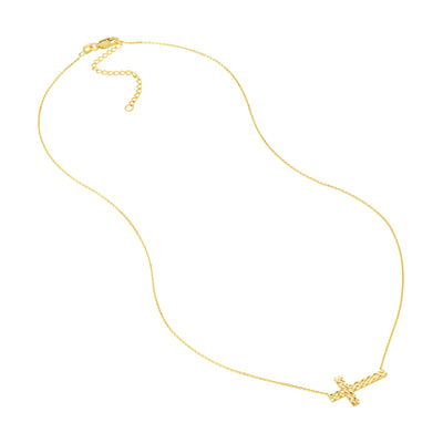 Diamond-Cut Sideways Cross Adj. Necklace