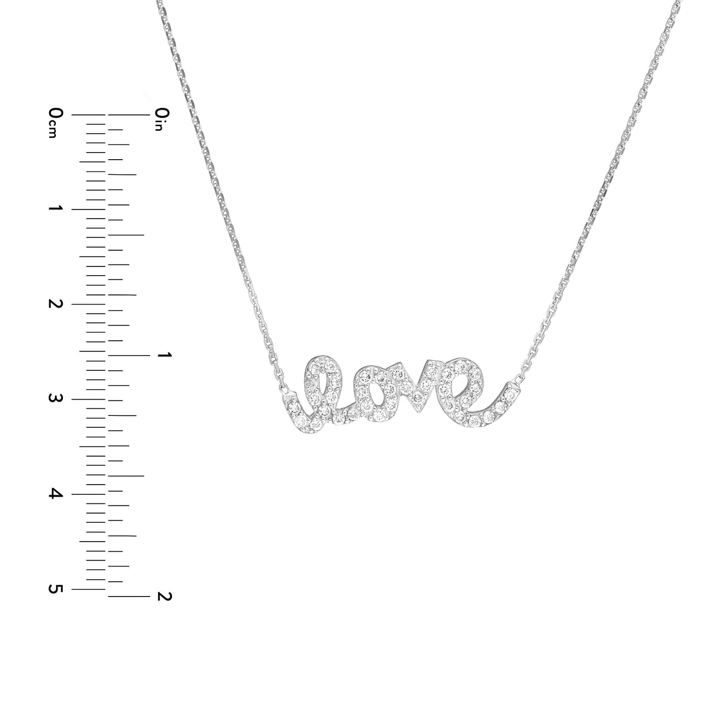 Plated Sterling Silver CZ Script Love Necklace