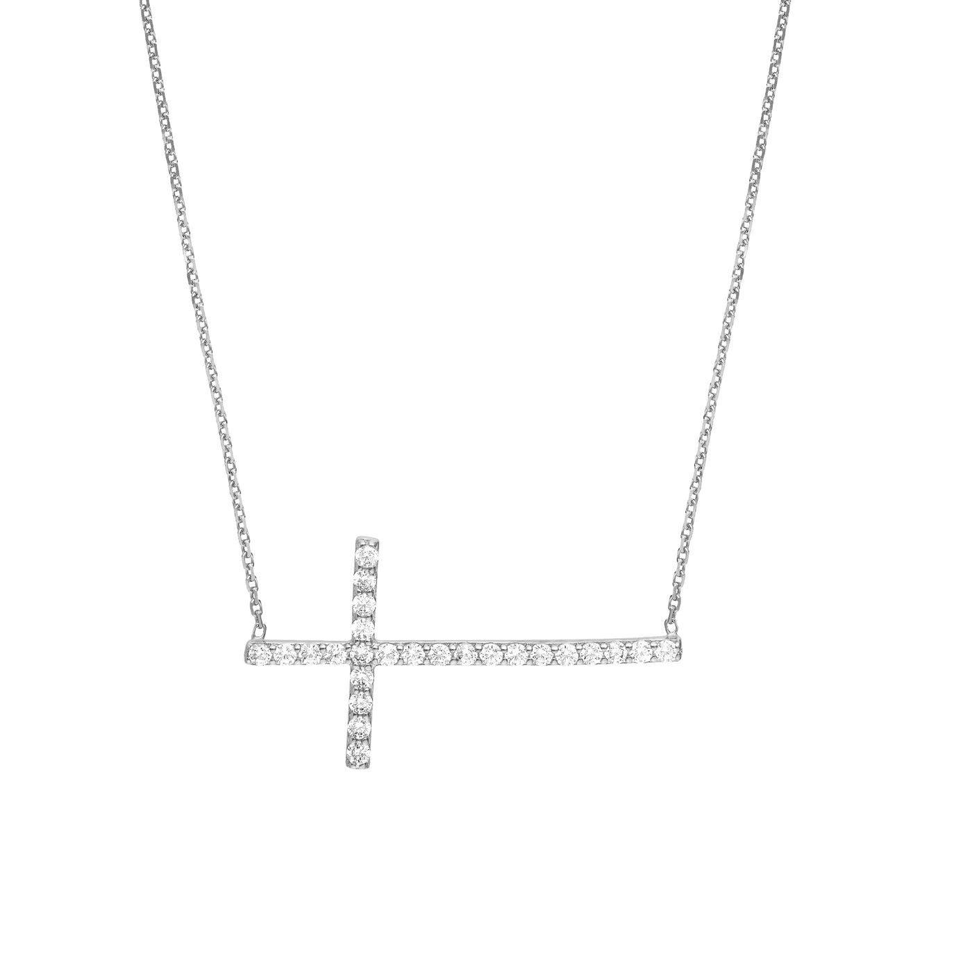 Plated Sterling Silver Long CZ Cross Necklace