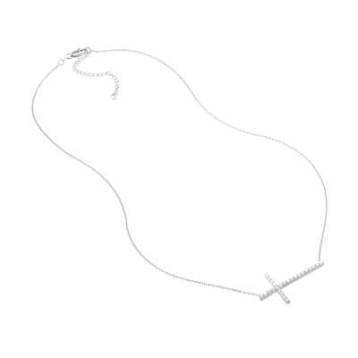 Plated Sterling Silver Long CZ Cross Necklace