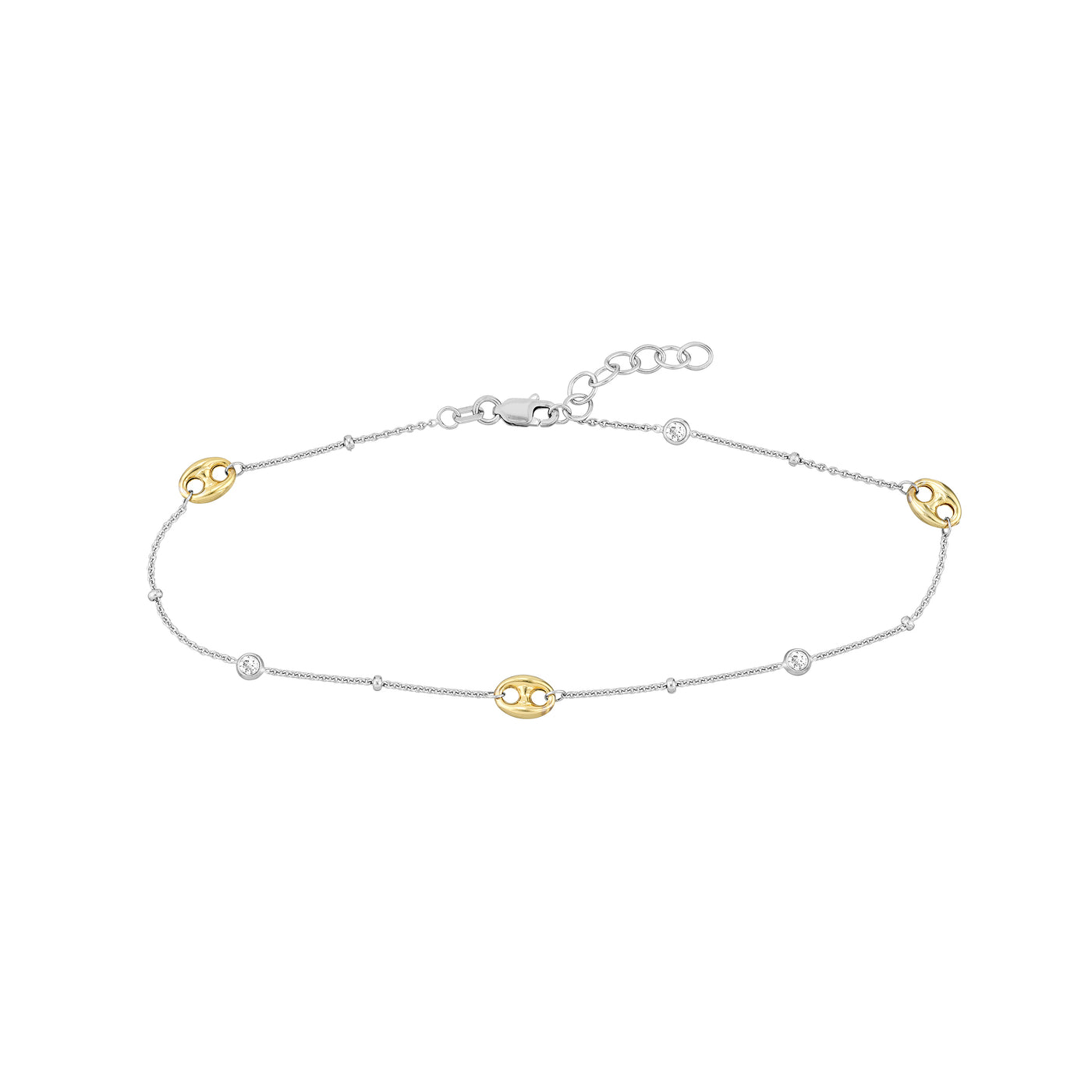 Sterling Silver and Plated Link and CZ Anklet