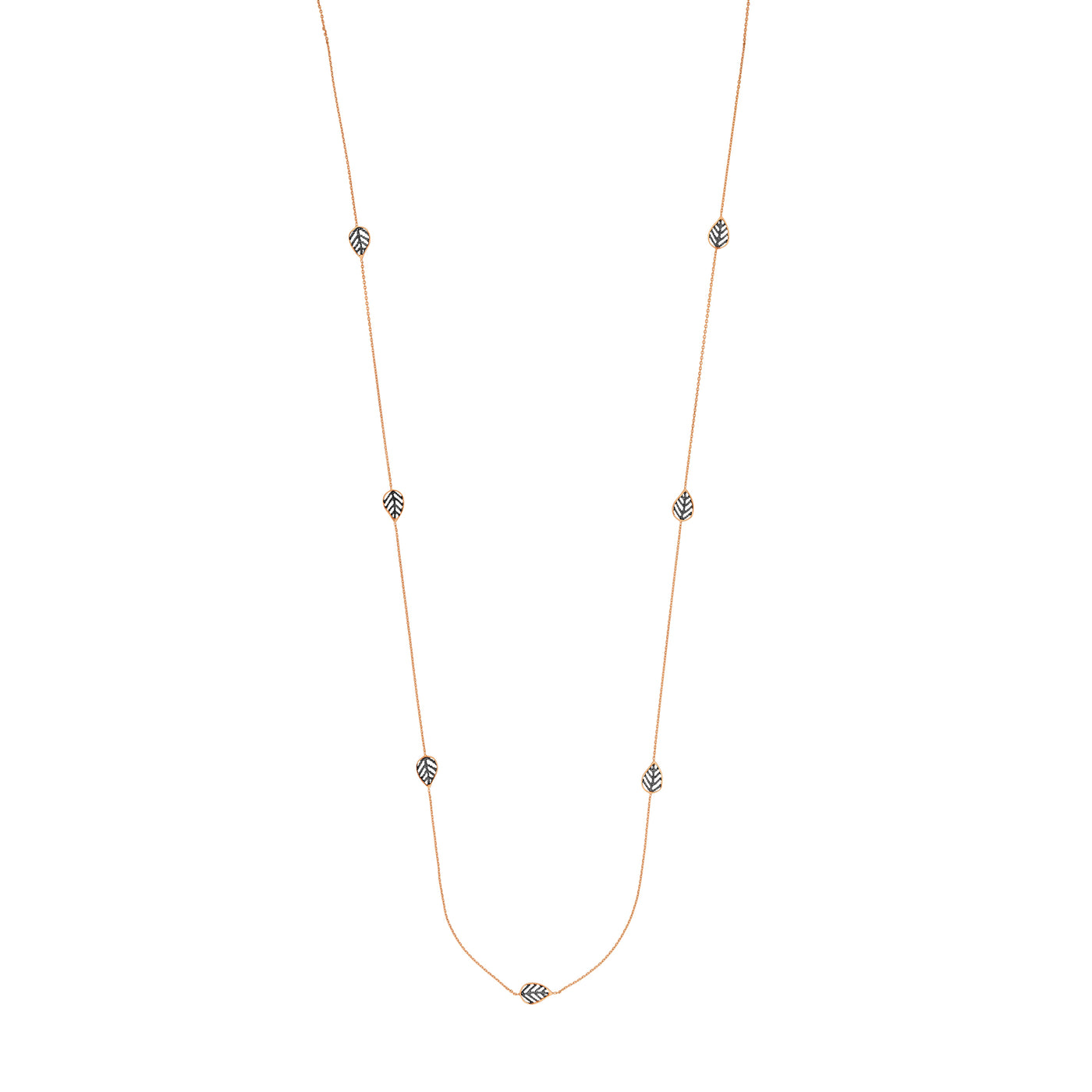 Sterling Silver Leaf Stations Long Necklace