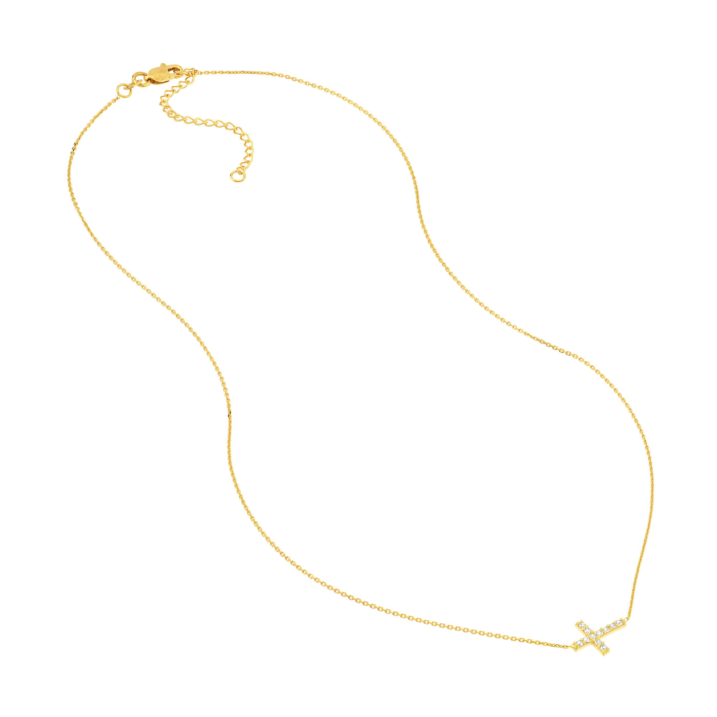 Sideways Mini CZ Cross Adjustable Necklace