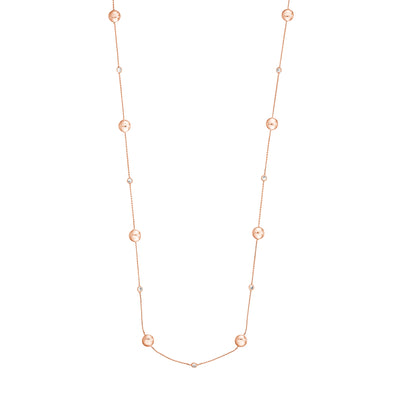 Sterling Silver Polished Bead and CZ Station Long Necklace