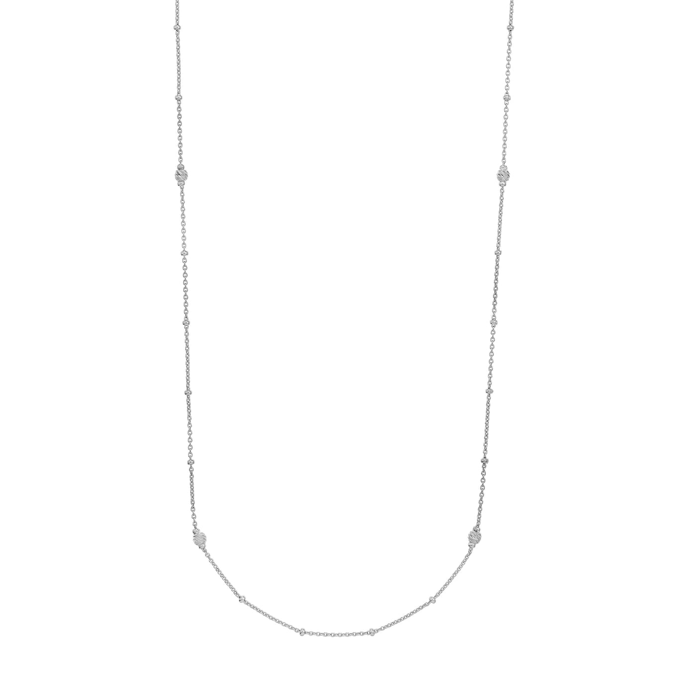 Sterling Silver D/C Bead and Mini Bead Long Necklace