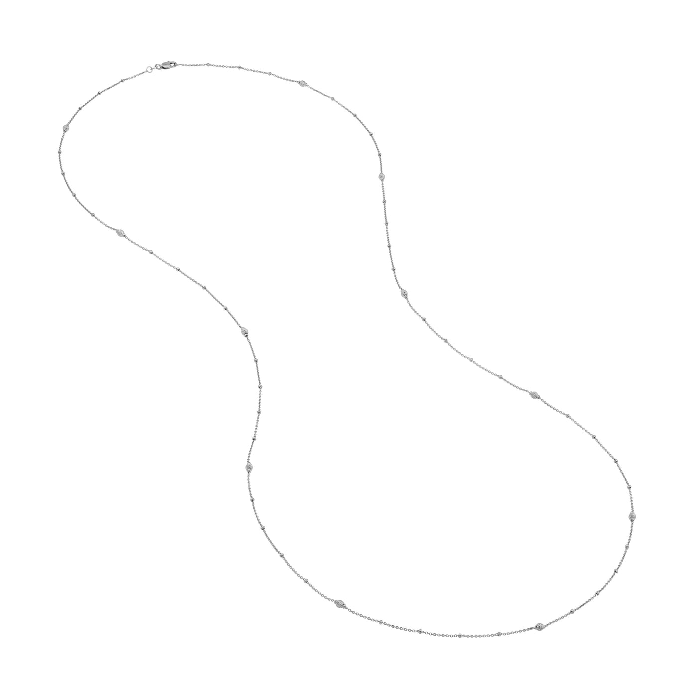 Sterling Silver D/C Bead and Mini Bead Long Necklace