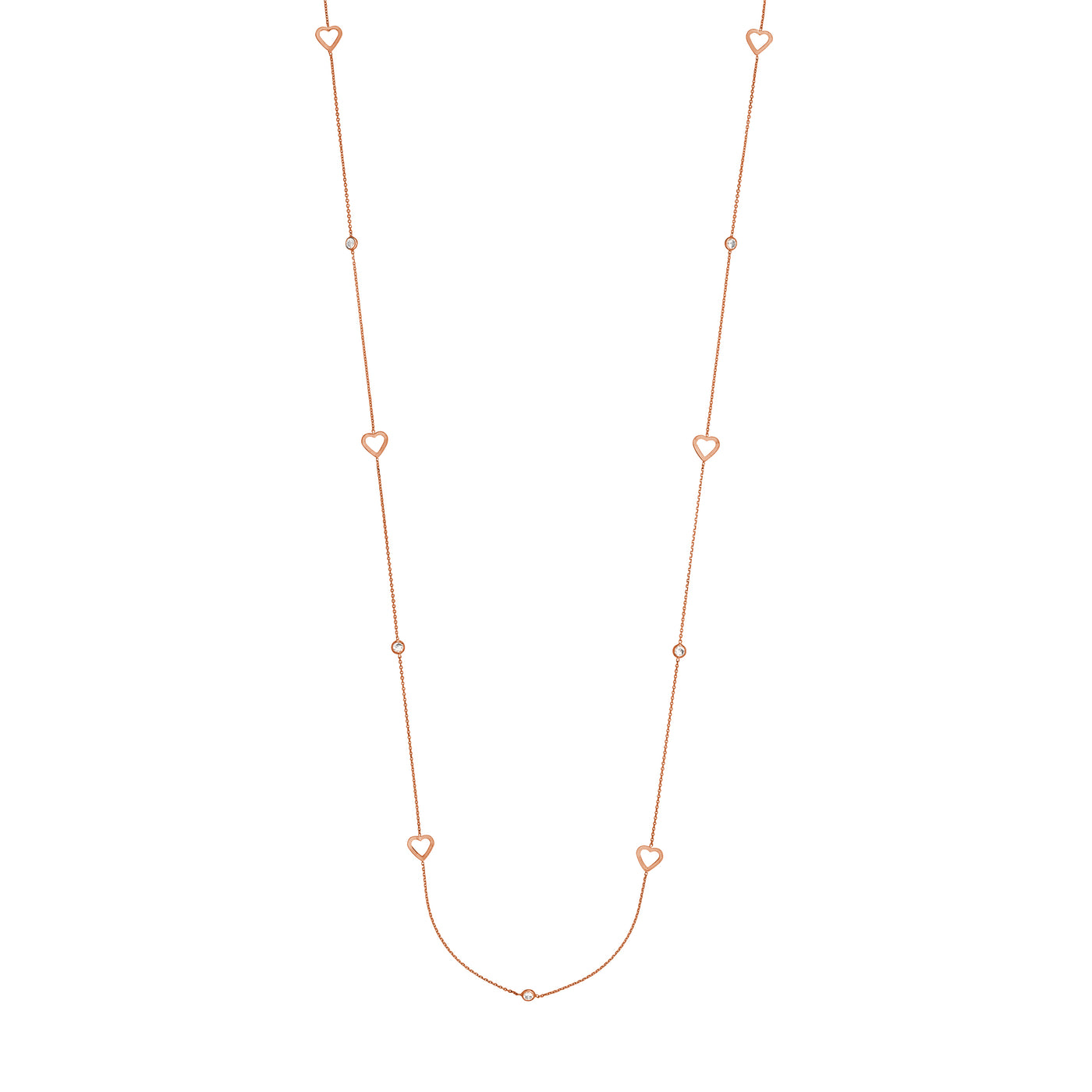 Sterling Silver CZ and Open Heart Station Long Necklace