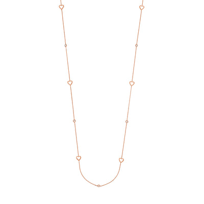 Sterling Silver CZ and Open Heart Station Long Necklace