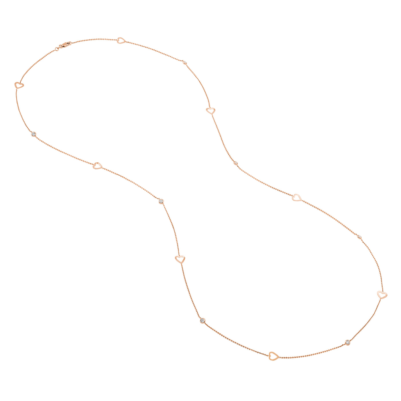 Sterling Silver CZ and Open Heart Station Long Necklace