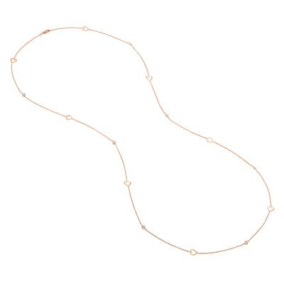 Sterling Silver CZ and Open Heart Station Long Necklace