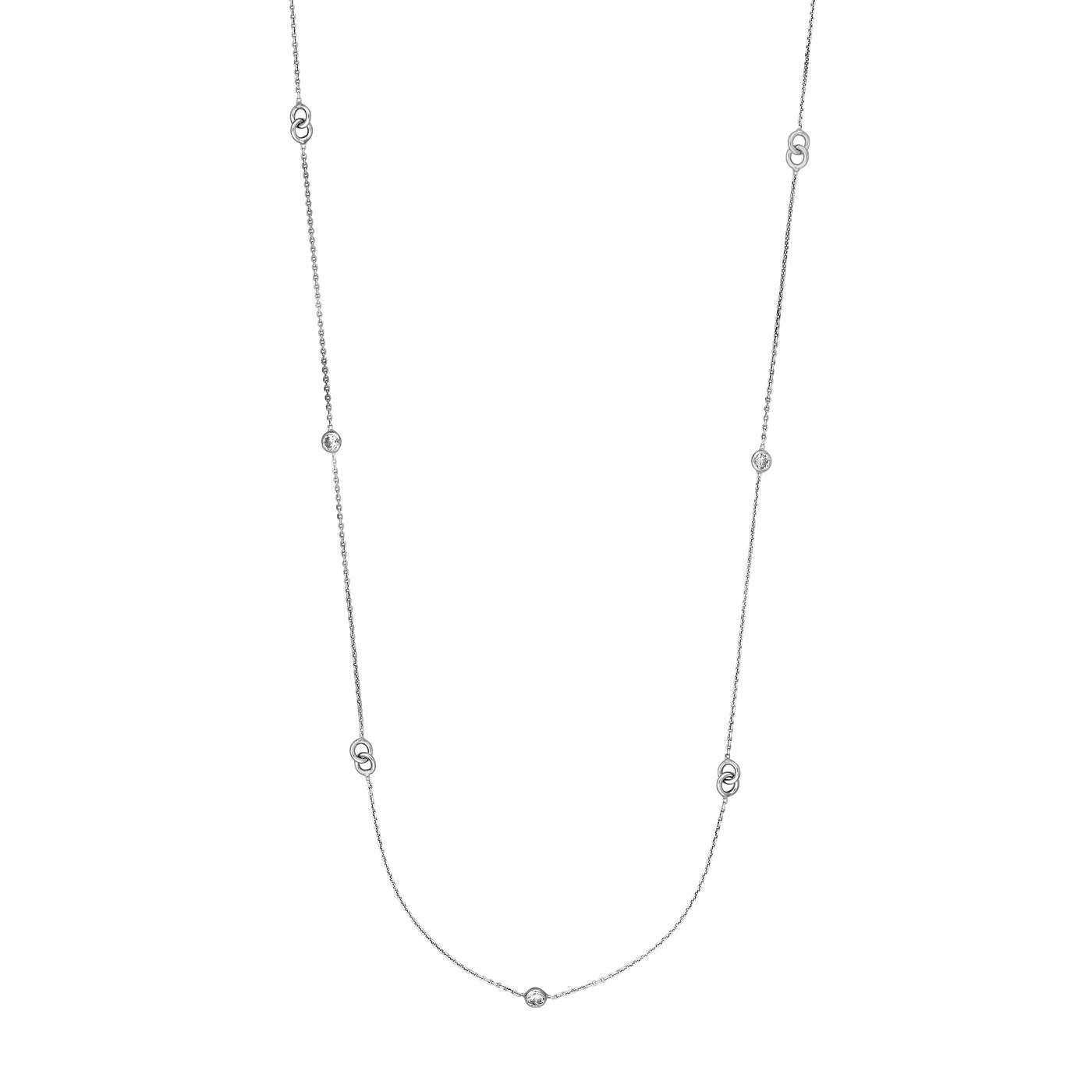Sterling Silver Interlocking Circles Station Long Necklace