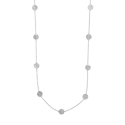 Sterling Silver Hammered Disc Station Long Necklace