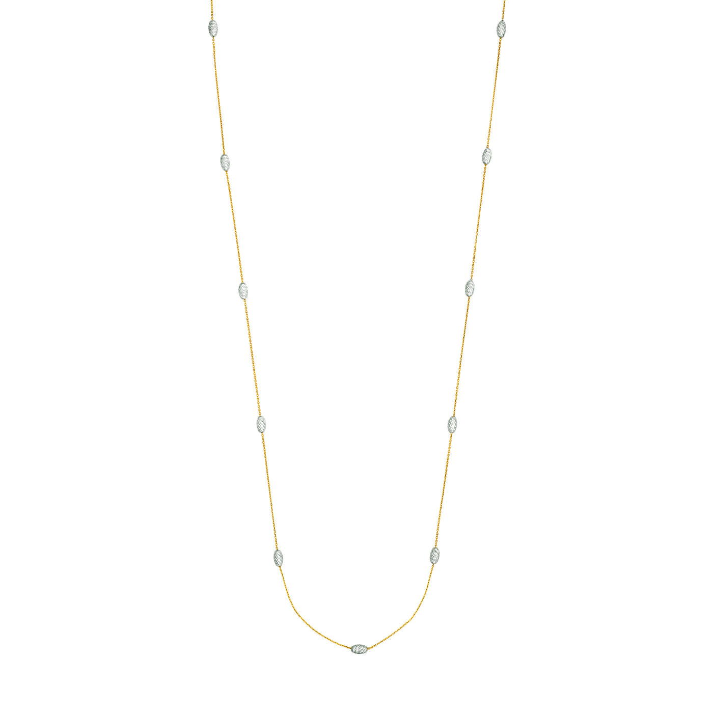 Long And Lovely Yllow/White Oval Bead Necklace