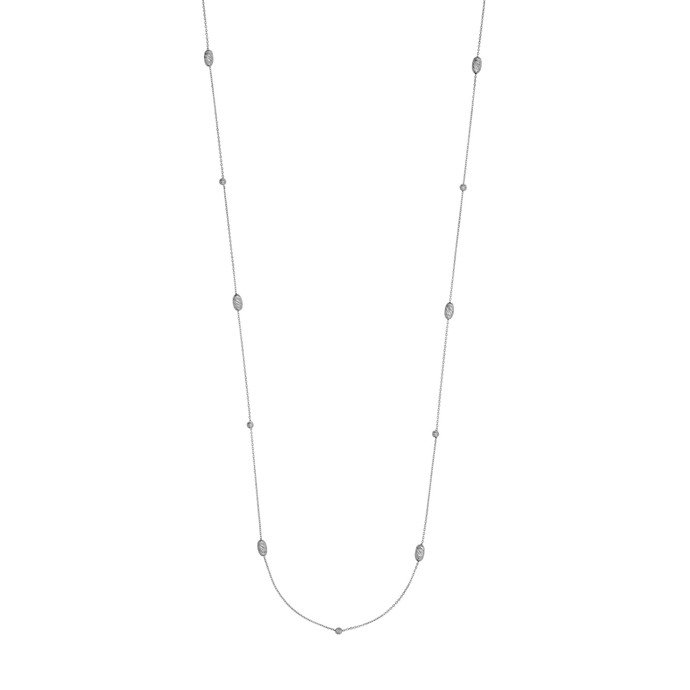 Sterling Silver Diamond-Cut Bead Station Long Necklace