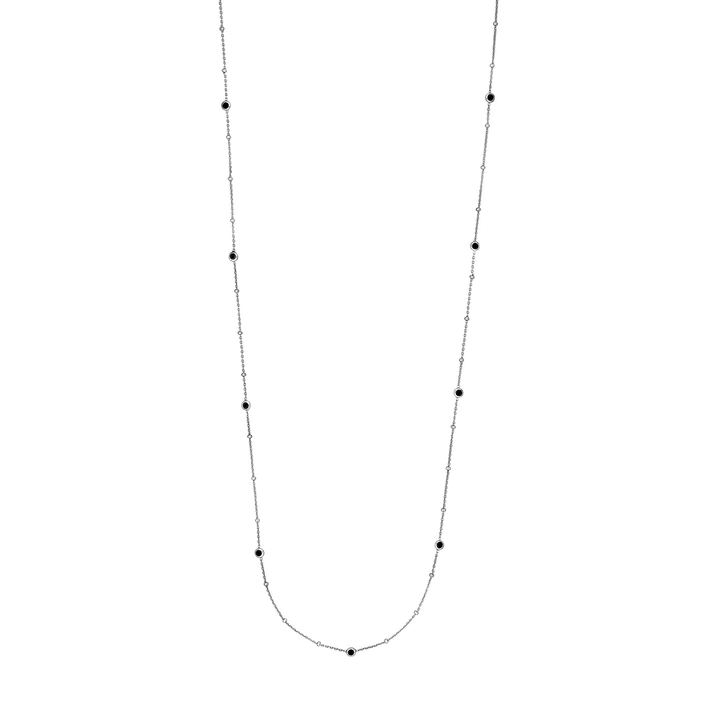 Sterling Silver Black Bezel Saturn Chain Long Necklace