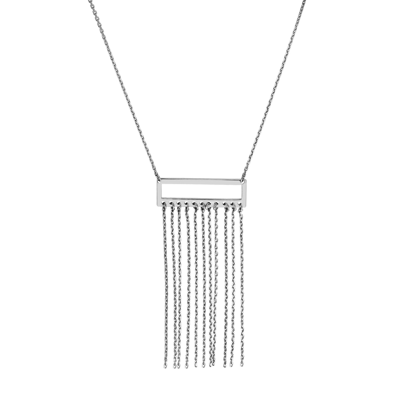 Sterling Silver Open Bar with Fringe Adjustable Necklace