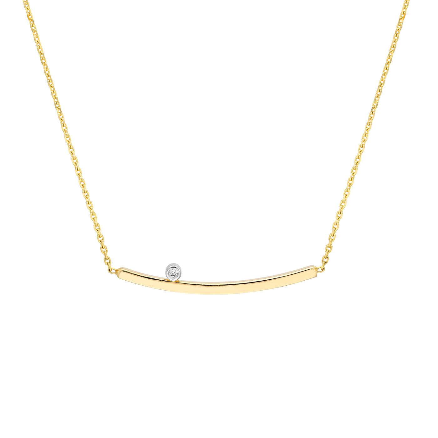 Thin Curved Bar Necklace with 1pt Diamond