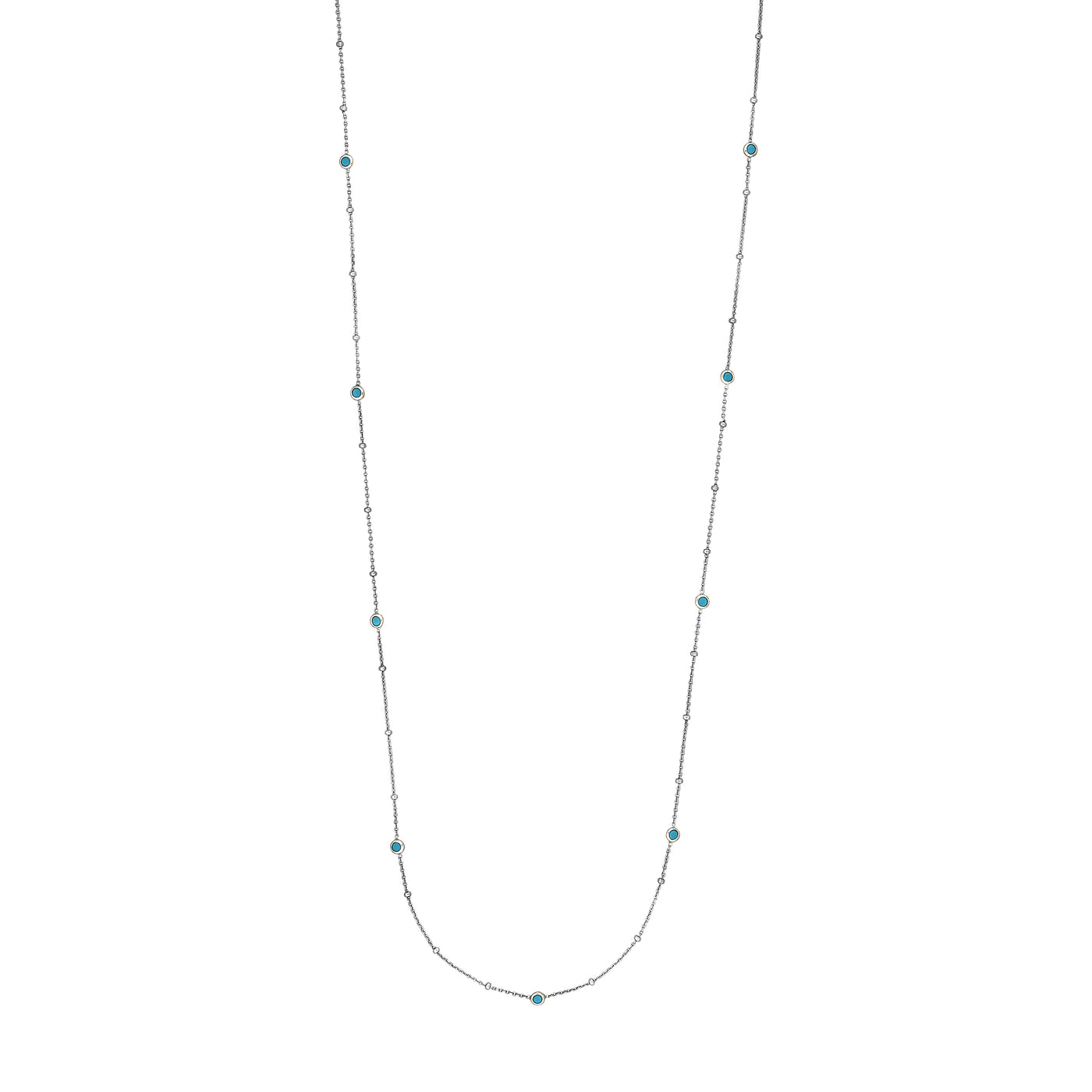 Sterling Silver Turquoise Bezel Saturn Chain Long Necklace