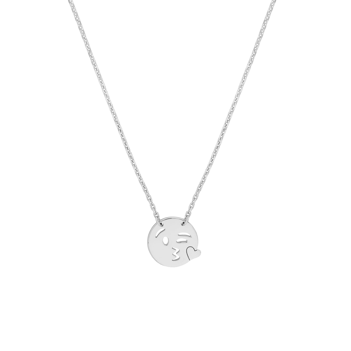 Sterling Silver Emoji Blowing a Kiss Adjustable Necklace