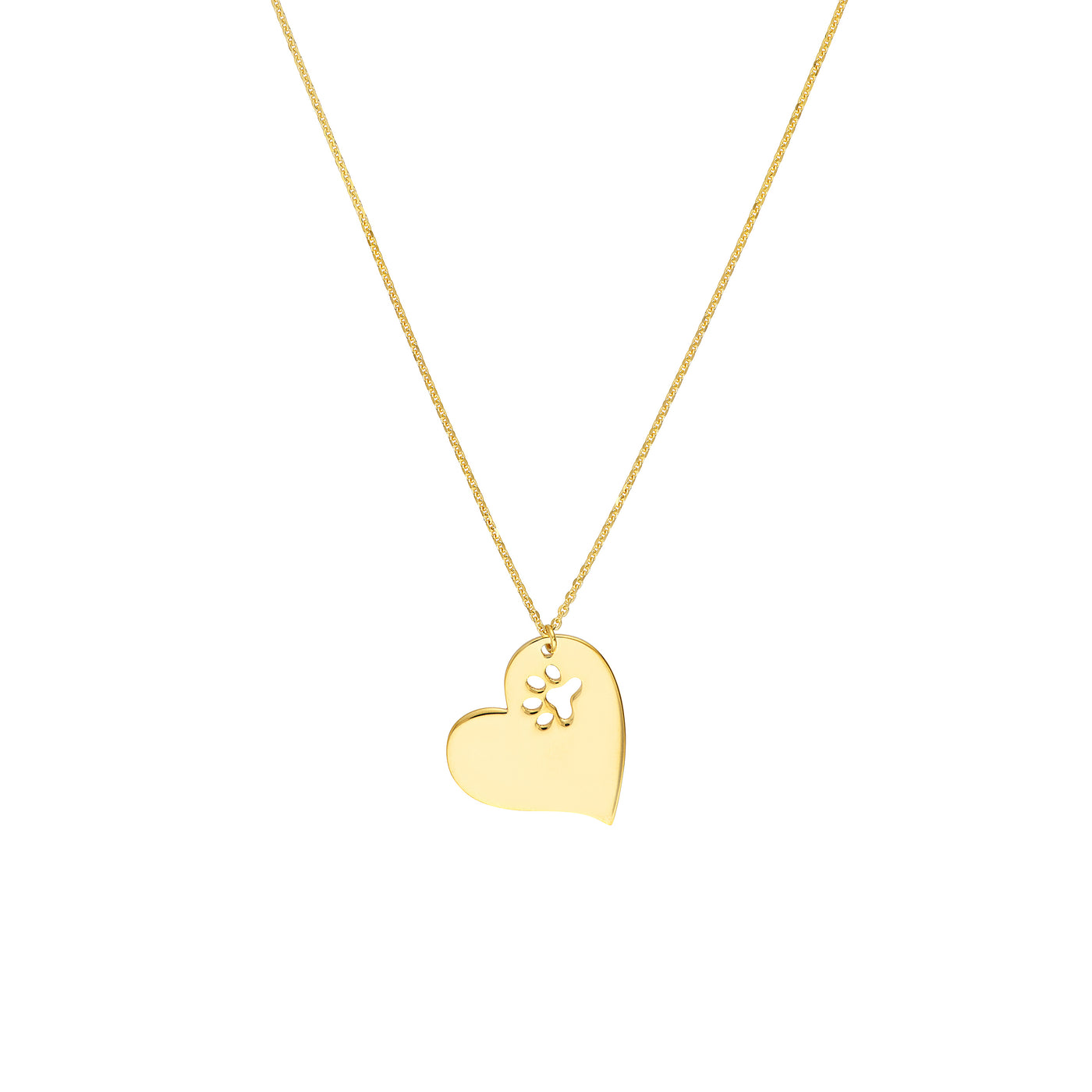 Tilted Heart with Paw Cutout Necklace