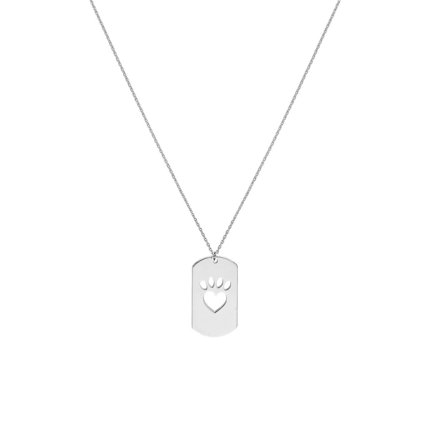 Plated Sterling Silver Dog Tag Necklace with Paw