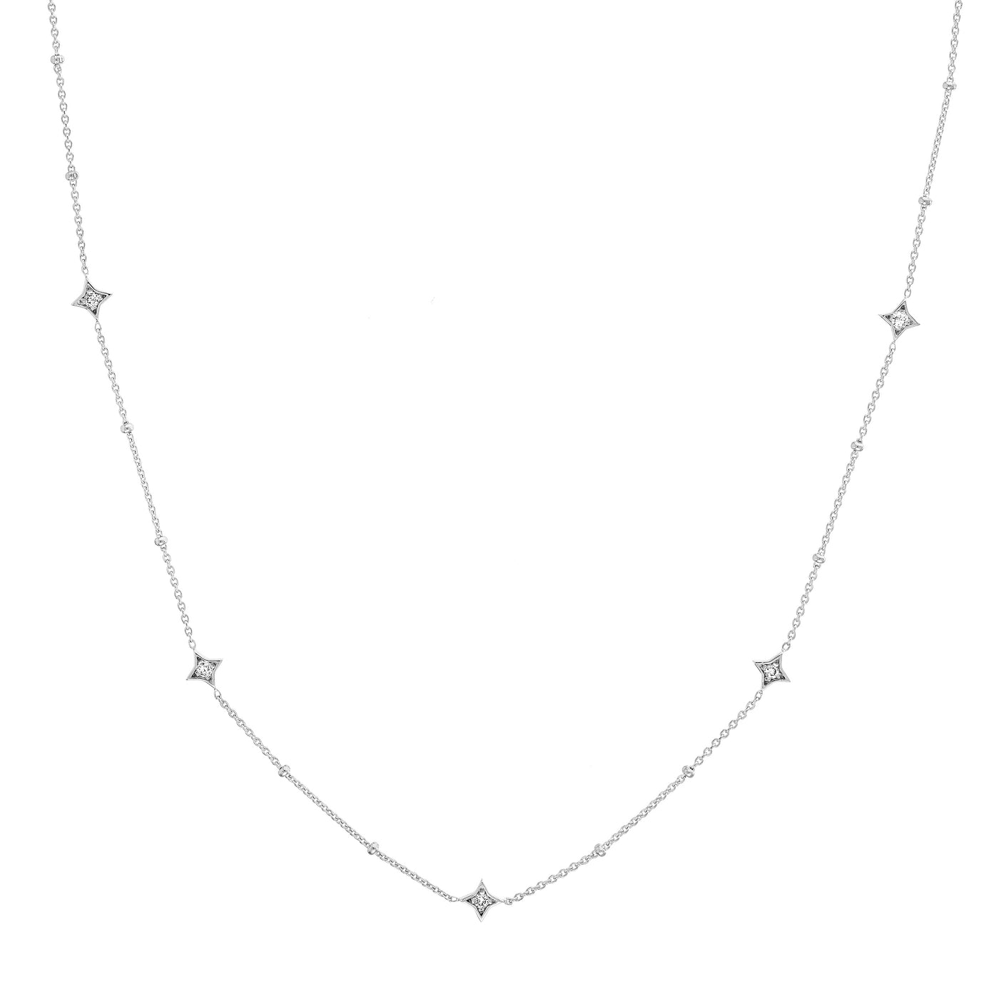 Diamond Star Bezels and Beads Necklace