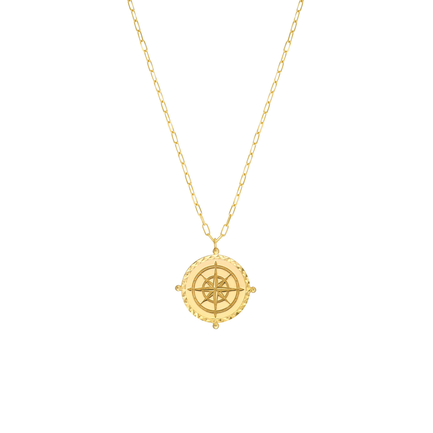 Wind Rose Compass Medallion on Paper Clip Chain
