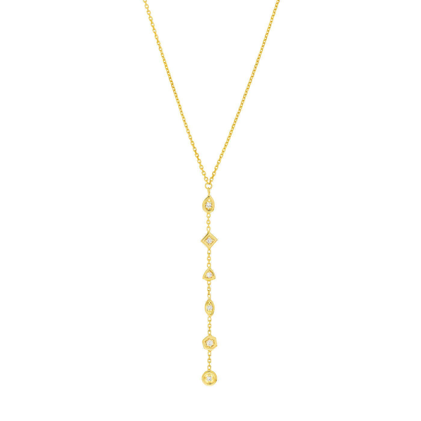 Lariat Necklace with Mixed Diamond Bezels