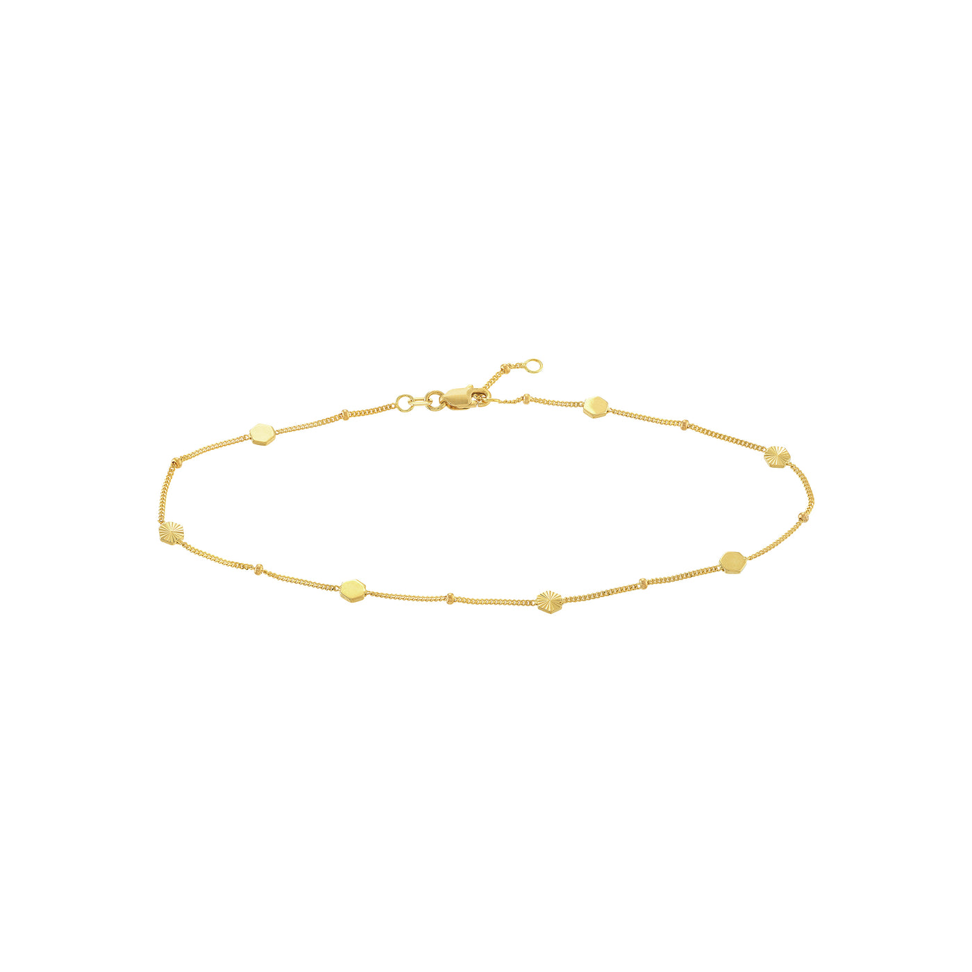 Fluted/Polished Hexagon Adjustable Anklet