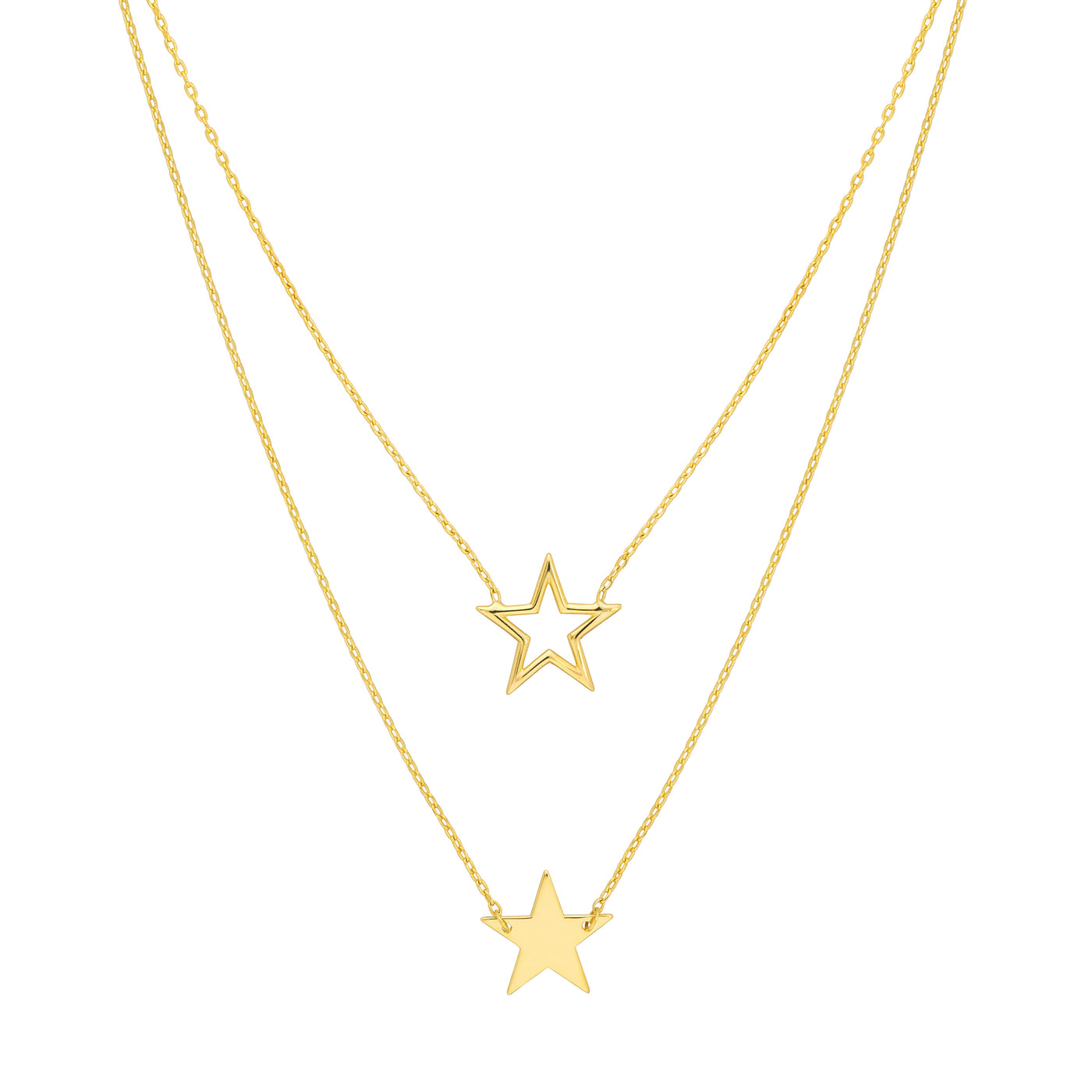 Wire and Solid Star Duet Necklace