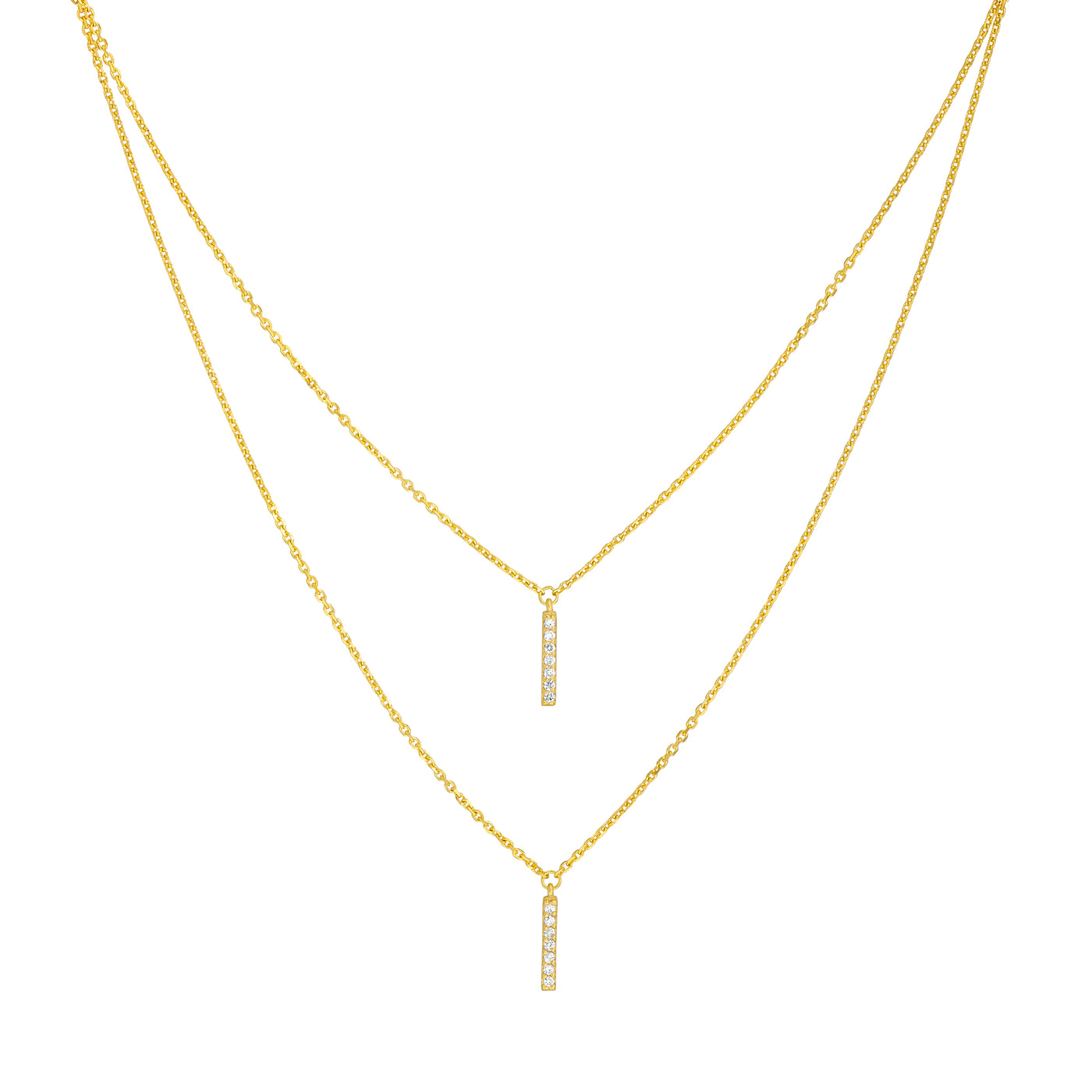 Diamond Staple Bar Drops Duet Necklace