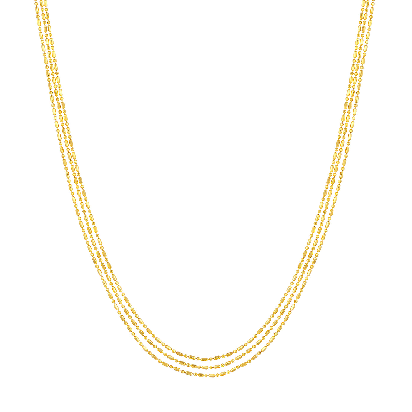 Triple Strand Bead & Rice Chain Adj. Necklace