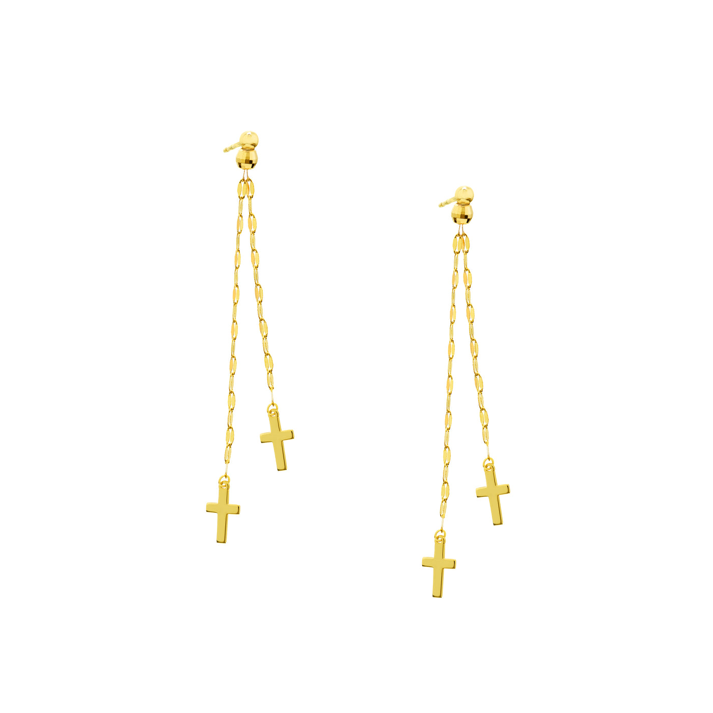Polished Double Strand Dangle Cross Earrings