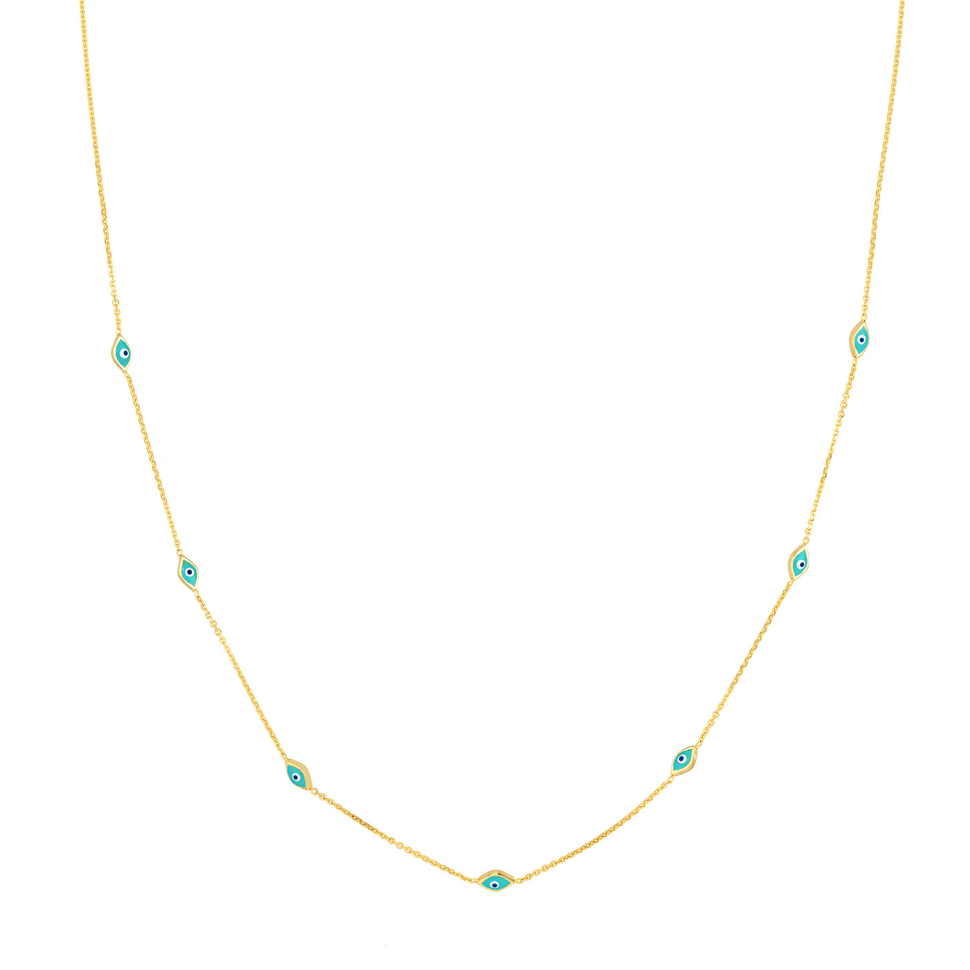 Turquoise Enamel Evil Eye Station Necklace