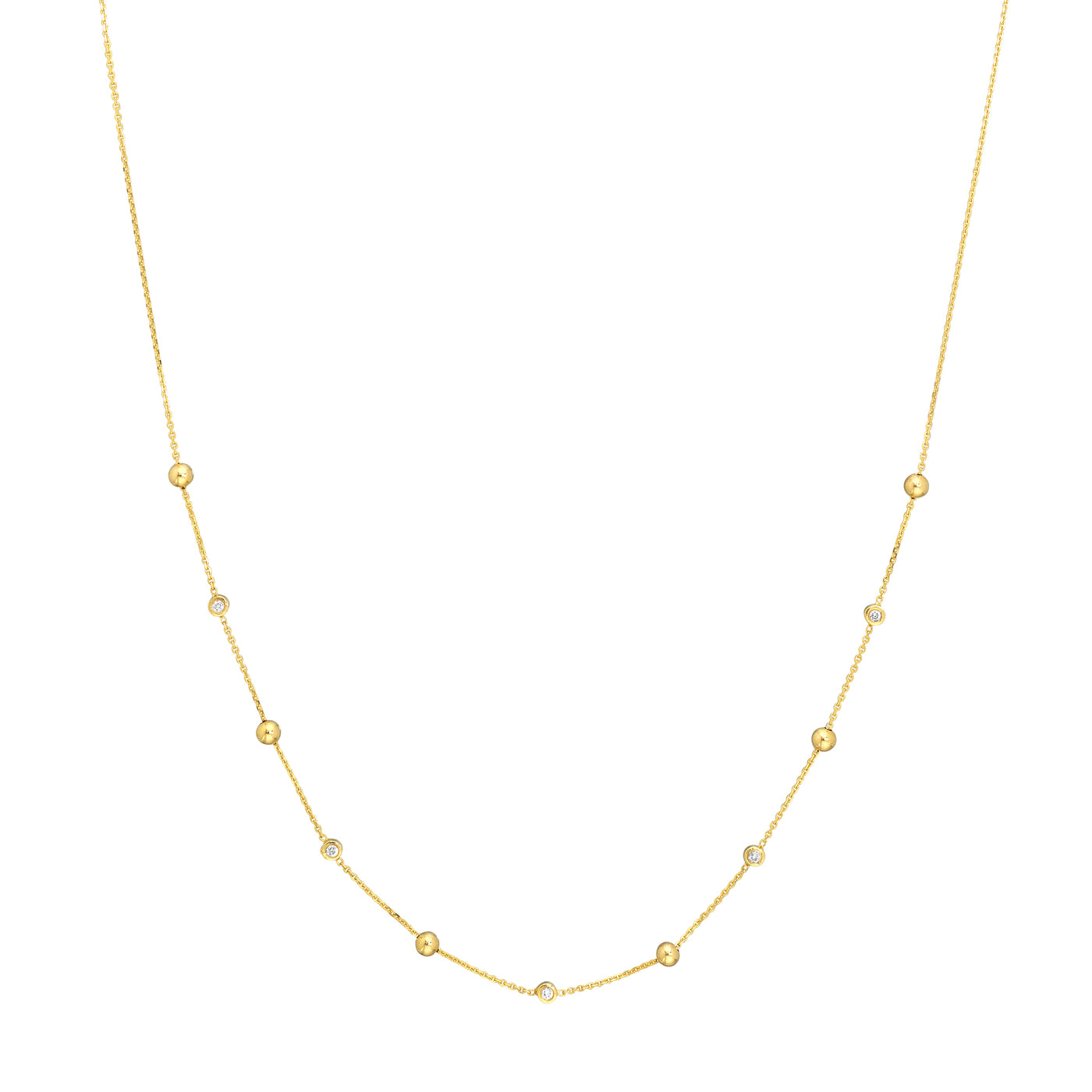 Alternating Bezel Diamond & Bead Necklace