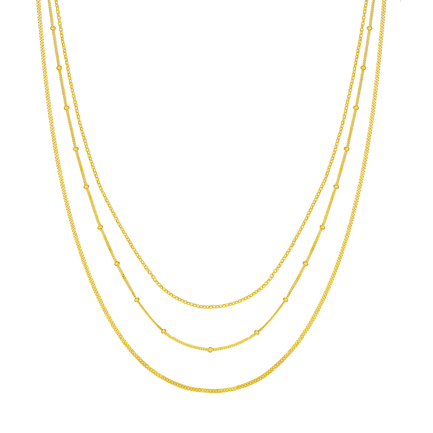 Rolo/Saturn/Curb Triple Chain Necklace