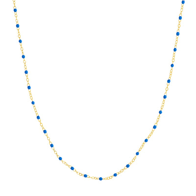 Cobalt Enamel Bead on Piatto Chain