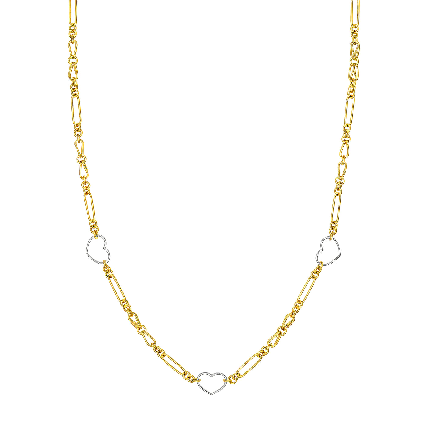 Two Tone Heart and Link Station Necklace