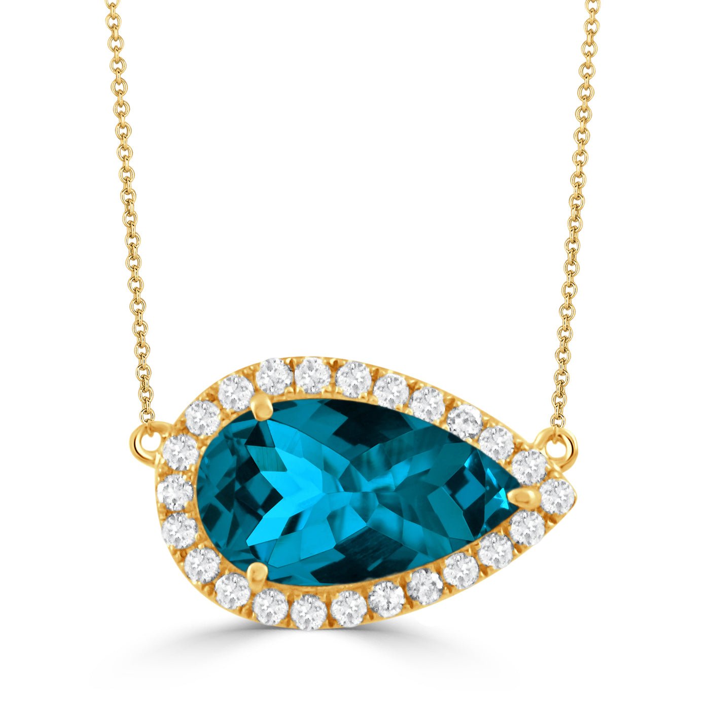 N10986LBT-Y-18K YELLOW GOLD DIAMOND NECKLACE WITH LONDON BLUE TOPAZ CENTER STONE