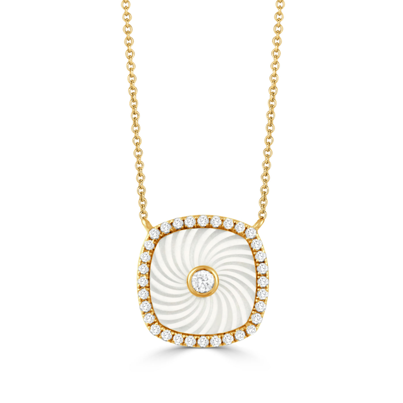 N11972WMP-B-18K YELLOW GOLD DIAMOND NECKLACE WITH CARVED WHITE MOTHER OF PEARL