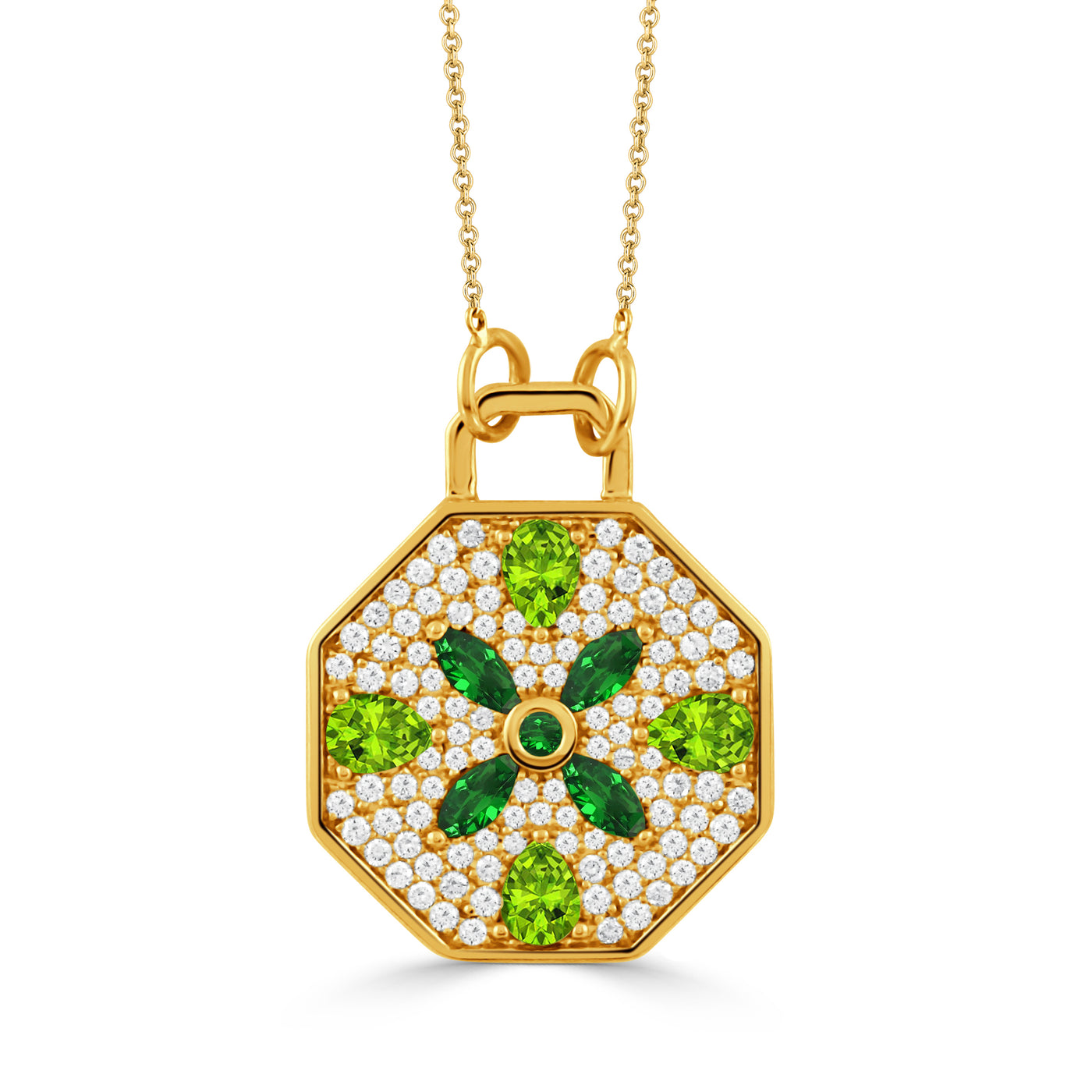 N12207TSPD-18K YELLOW GOLD DIAMOND NECKLACE WITH TSAVORITE AND PERIDOT