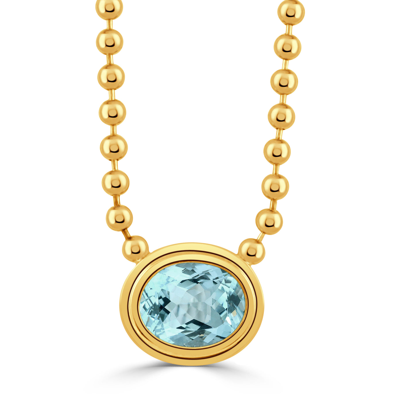 N12261BT-Y-18K YELLOW GOLD NECKLACE WITH SKY BLUE TOPAZ CENTER STONE