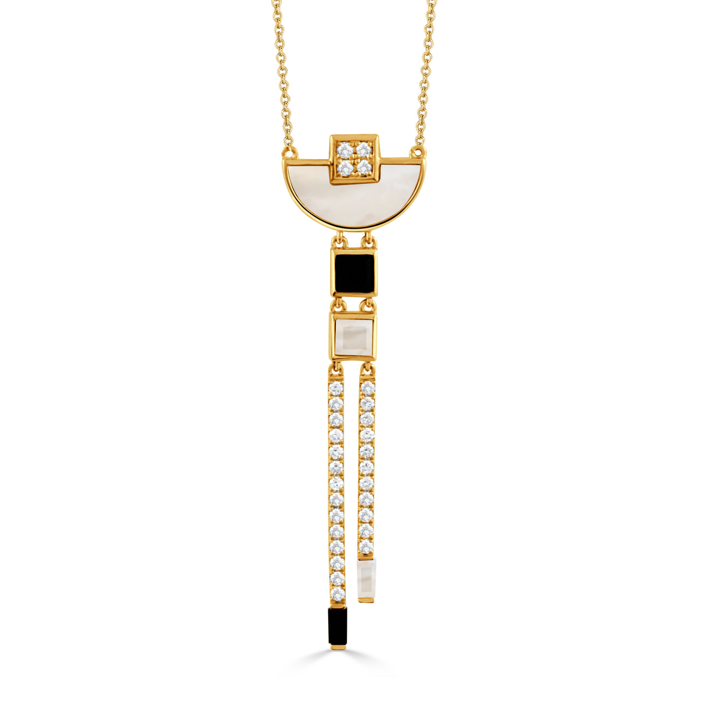 N9118BOMP-4-18K YELLOW GOLD DIAMOND NECKLACE WITH WHITE MOTHER OF PEARL AND BLACK ONYX