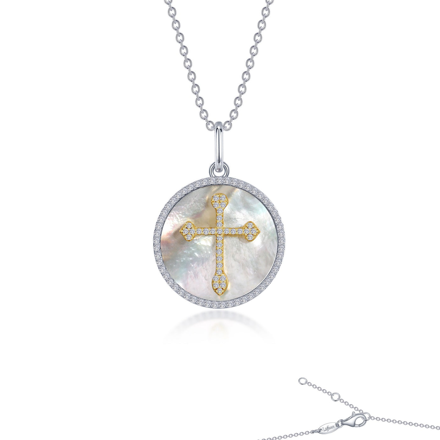 Cross On Mother Of Pearl Disc Necklace
