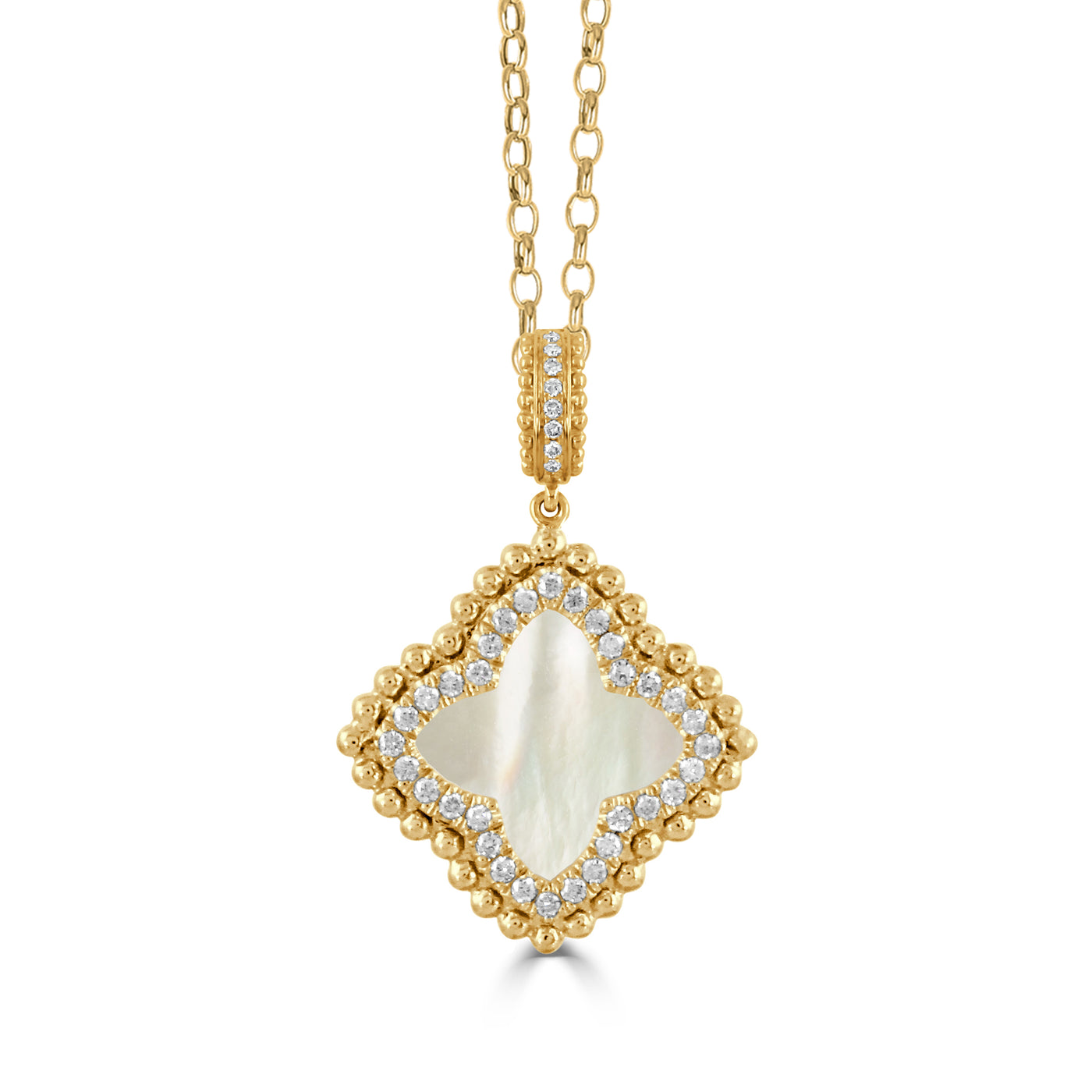 P10668WMP-18K YELLOW GOLD DIAMOND PENDANT WITH WHITE MOTHER OF PEARL