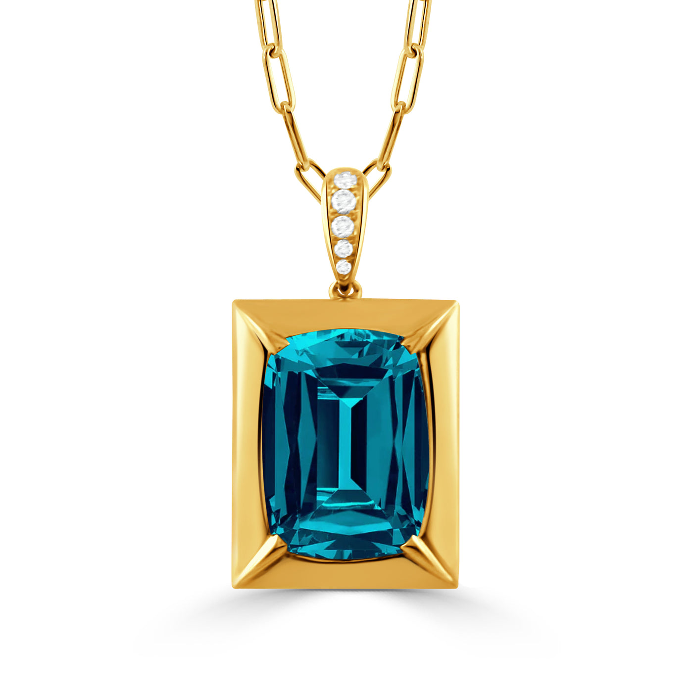 P11571LBT-Y-18K YELLOW GOLD DIAMOND PENDANT WITH LONDON BLUE TOPAZ CENTER