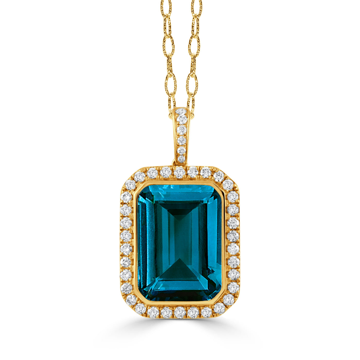 P8323LBT-Y-18K YELLOW GOLD DIAMOND PENDANT WITH LONDON BLUE TOPAZ CENTER
