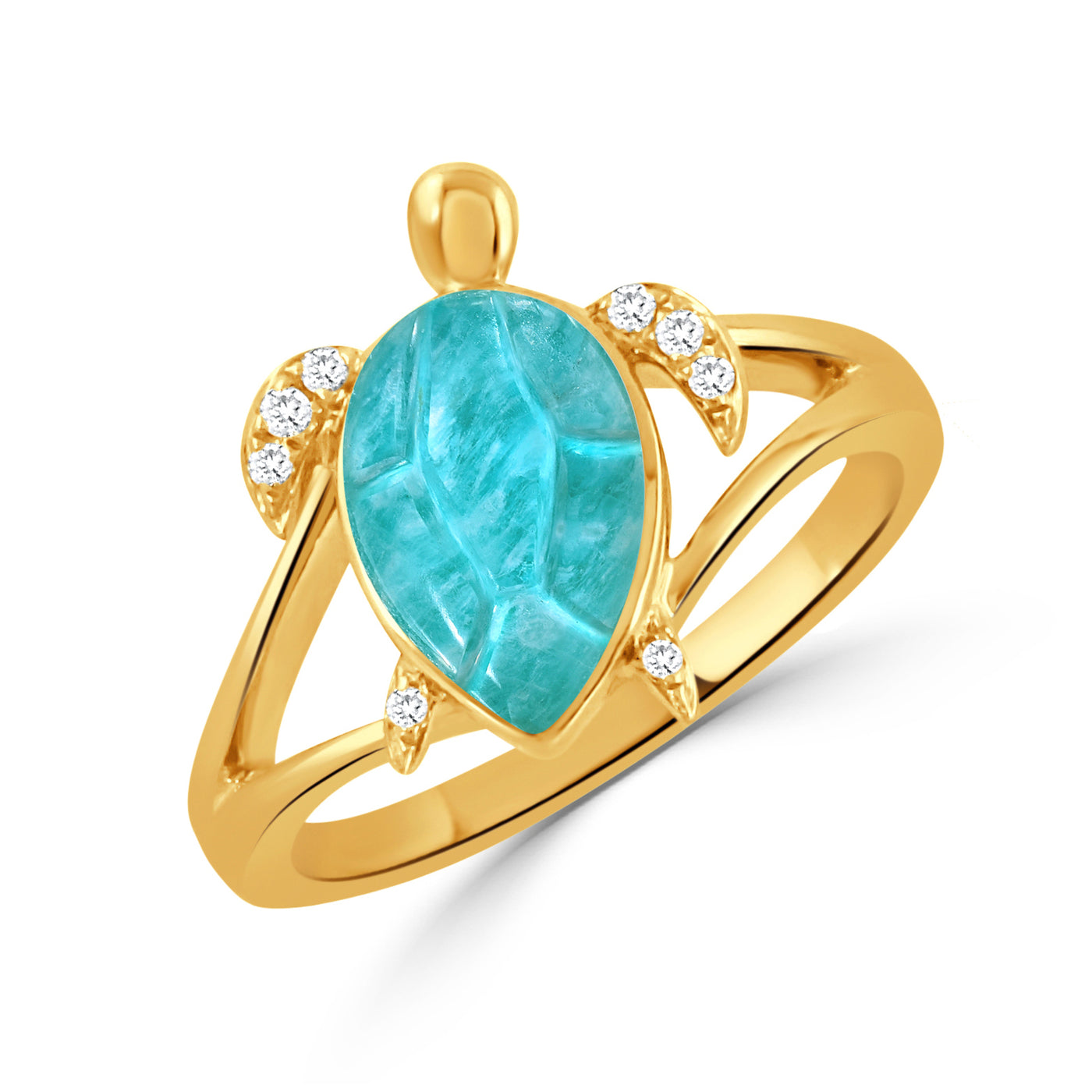 R10690AZ-18K YELLOW GOLD DIAMOND RING WITH CLEAR QUARTZ OVER AMAZONITE